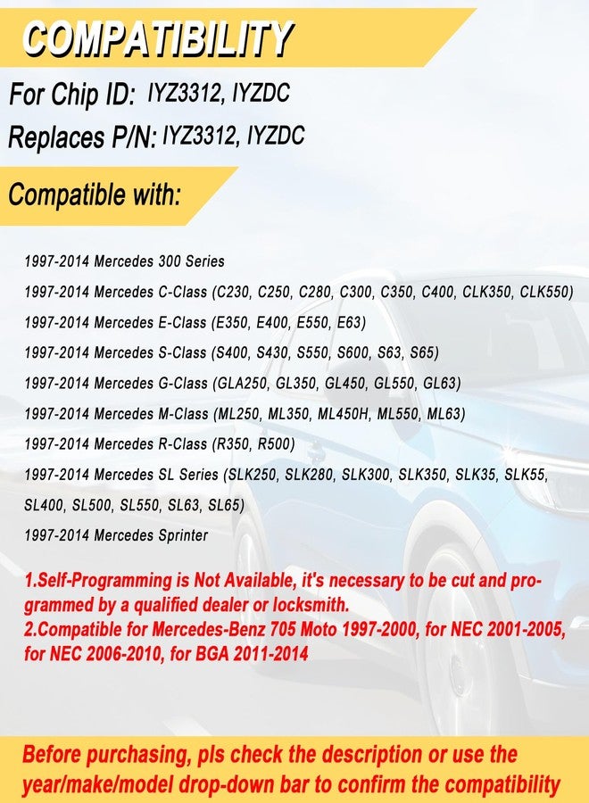 Vurkcy Key Fob Replacement for 2000-2016 Mercedes Benz R Class, IYZ3312, IYZDC - Image 2