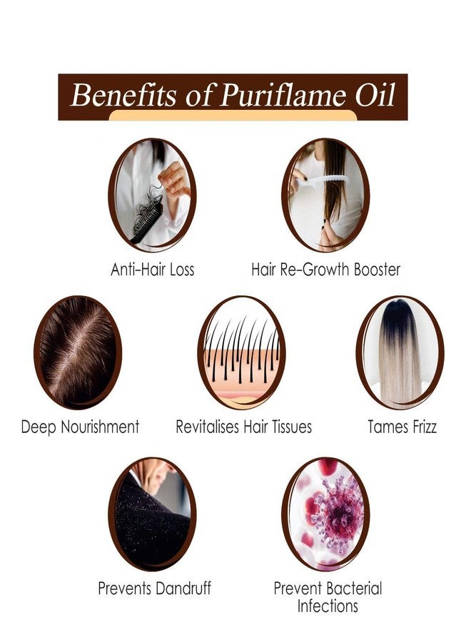 Puriflame زيت بيور فليم النقي 100% بخلاصة بذور العنب والياسمين والبصل الأحمر لنمو الشعر السريع، ومنع تساقط الشعر، وتقصف الأطراف، وتعزيز نعومة ولمعان الشعر، 50 مل (عبوة من 3 قطع) - Image 2