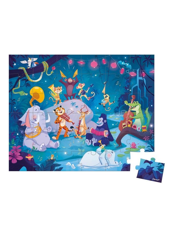 Janod 36 Piece Children’S Jigsaw Puzzle Summer Festivities Giftable Carrying Case With Fabric Handle Whimsical Jungle Concert Ages 48 Years J02539 - Image 3