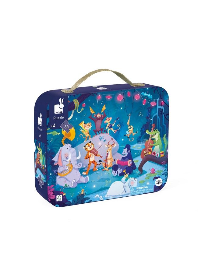 Janod 36 Piece Children’S Jigsaw Puzzle Summer Festivities Giftable Carrying Case With Fabric Handle Whimsical Jungle Concert Ages 48 Years J02539 - Image 2
