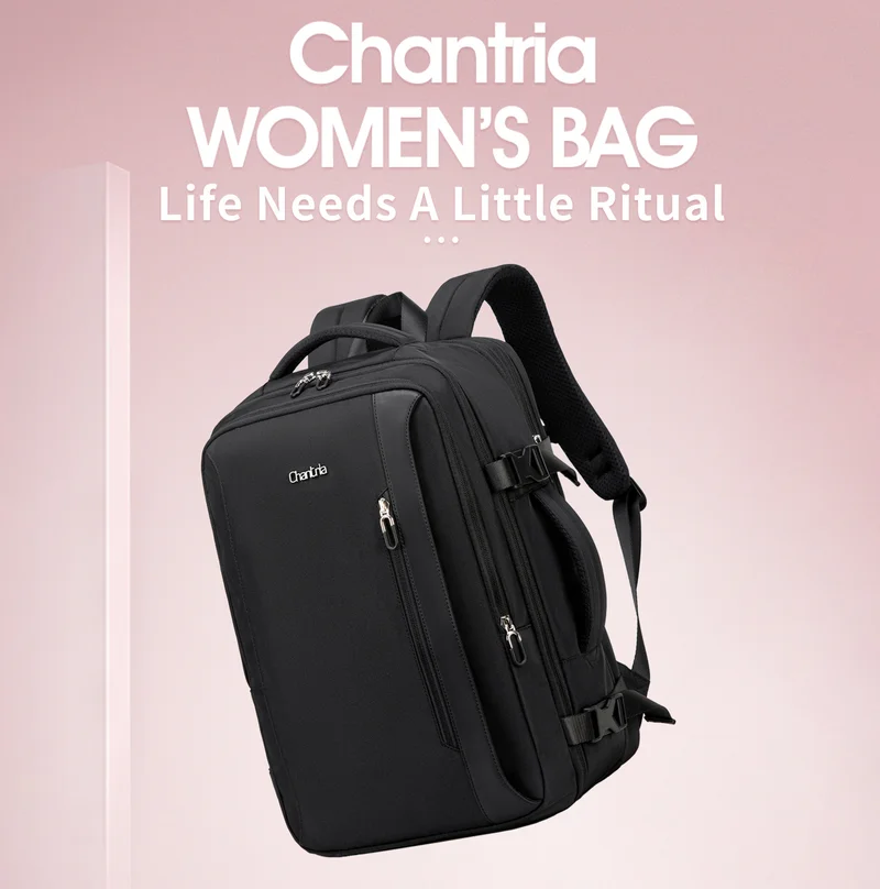 Chantria Black Expandable Laptop Backpack for Women Water Resistant Multifunctional Anti-Theft Backpack with 180Â° Opening and Water-Proof Compartment, CB00617, Black for Women | Best Price UAE