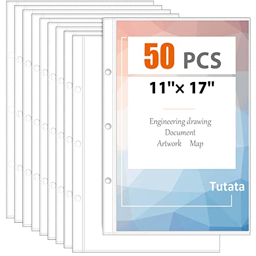 tutata Page Protector for 11x17 Paper, 50 Pack, Tabloid Size Sheet Protectors, 11x17 Binder Sleeves - Image 1