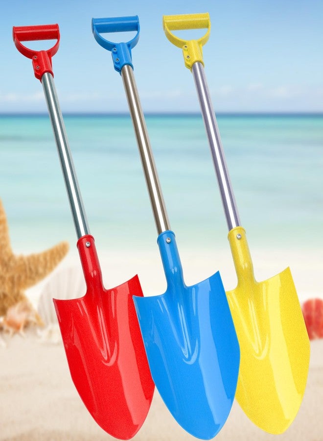 Frebuta Beach Shovels for Kids,3PC 29Inch Beach Sand Shovels Toys for Digging Heavy Duty Stainless Steels with D-Grip Handle Sturdy Scoop Seaside Kids Tool Lightweight Gift Set（Blue Red Yellow） - Image 1