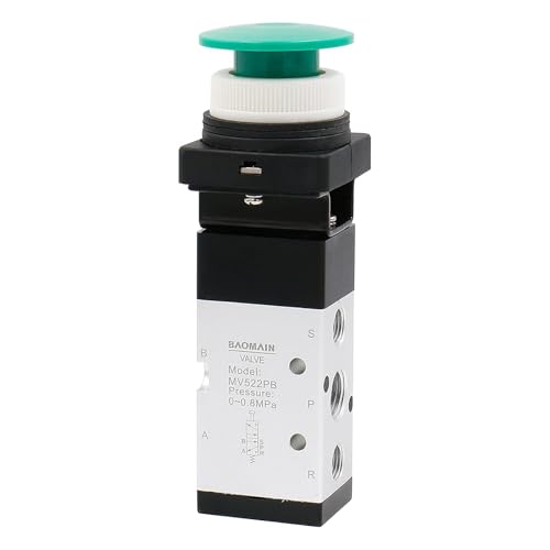 Baomain Pneumatic Mechanical Valve MV522PB 1/4"PT 2 Position 5 Way Momentary Green Mushroom Button Manual Control type Mechanical Valve Pneumatic Control Valve - Image 1
