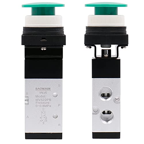 Baomain Pneumatic Mechanical Valve MV522PB 1/4"PT 2 Position 5 Way Momentary Green Mushroom Button Manual Control type Mechanical Valve Pneumatic Control Valve - Image 3