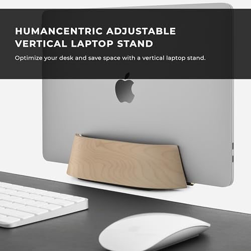 HumanCentric Vertical Laptop Stand in Maple Wood, Upright Adjustable Holder and Dock, Laptop Vertical Stand Fits MacBook Pro and Other Laptops .5" to 1.5", Clamshell Compatible - Image 2
