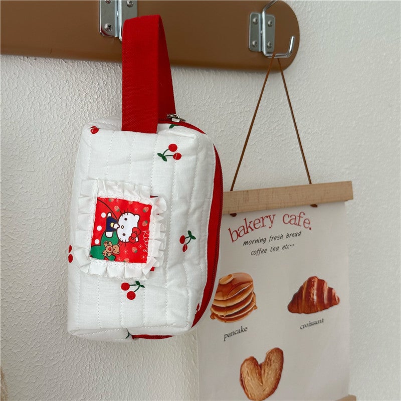 Cherry Cat Cosmetic Bag Large Capacity Ins Style Cute Cosmetics Bag Student Portable Stationery Bag Portable Toiletry Bag - Image 3