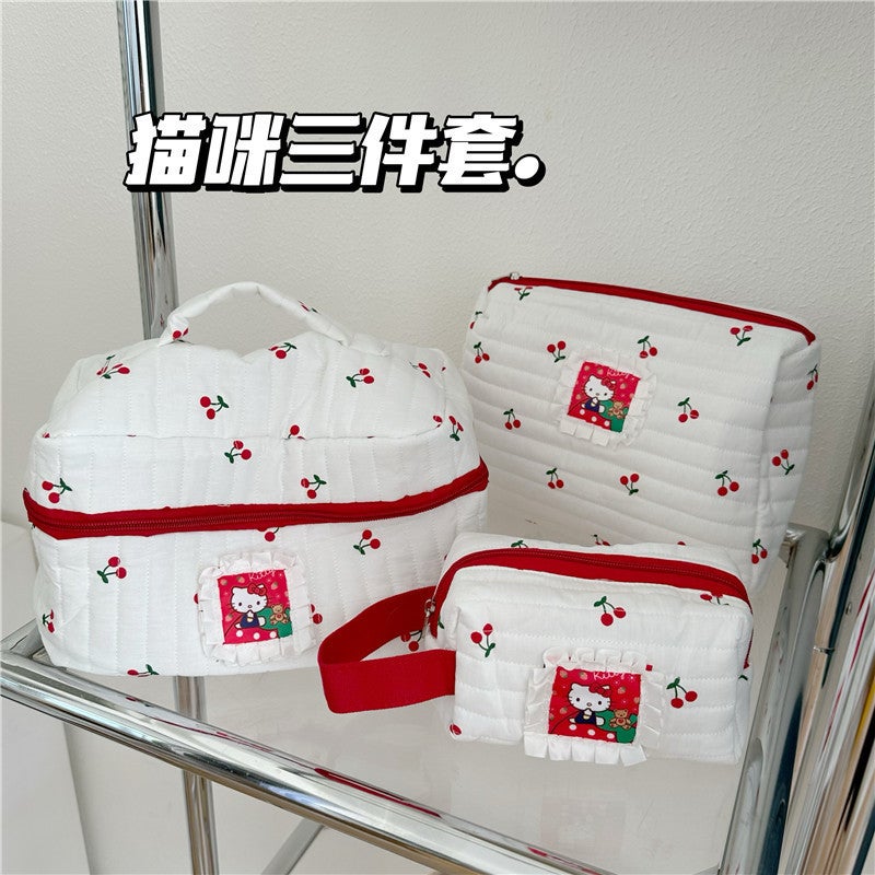 Cherry Cat Cosmetic Bag Large Capacity Ins Style Cute Cosmetics Bag Student Portable Stationery Bag Portable Toiletry Bag - Image 2