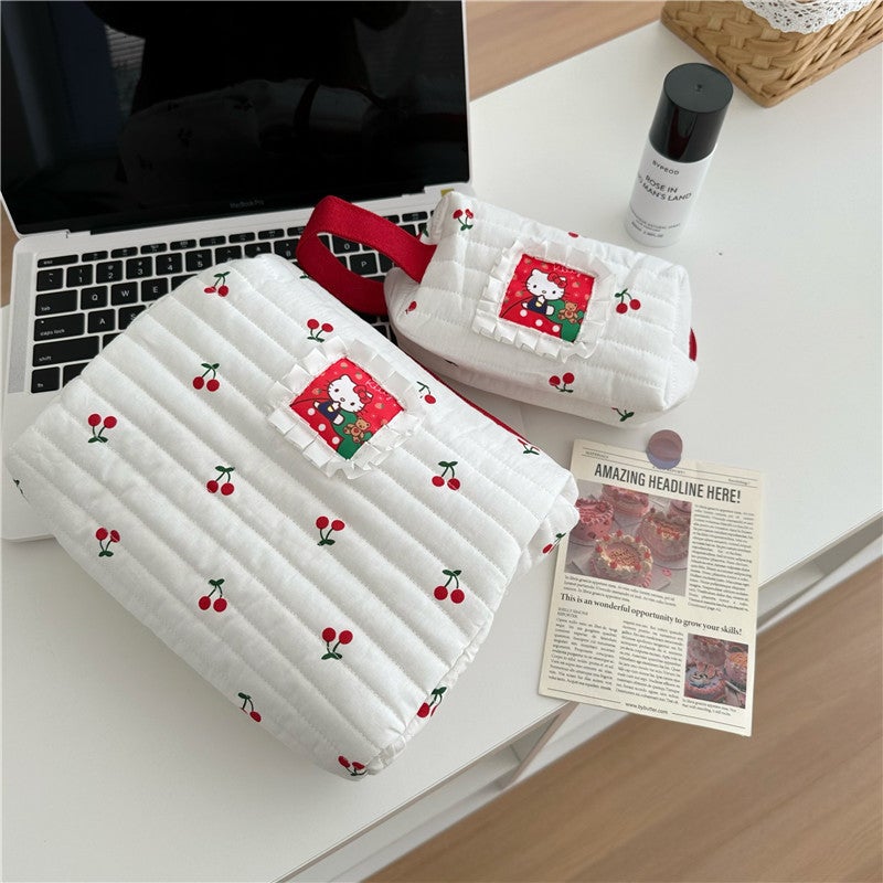 Cherry Cat Cosmetic Bag Large Capacity Ins Style Cute Cosmetics Bag Student Portable Stationery Bag Portable Toiletry Bag - Image 4