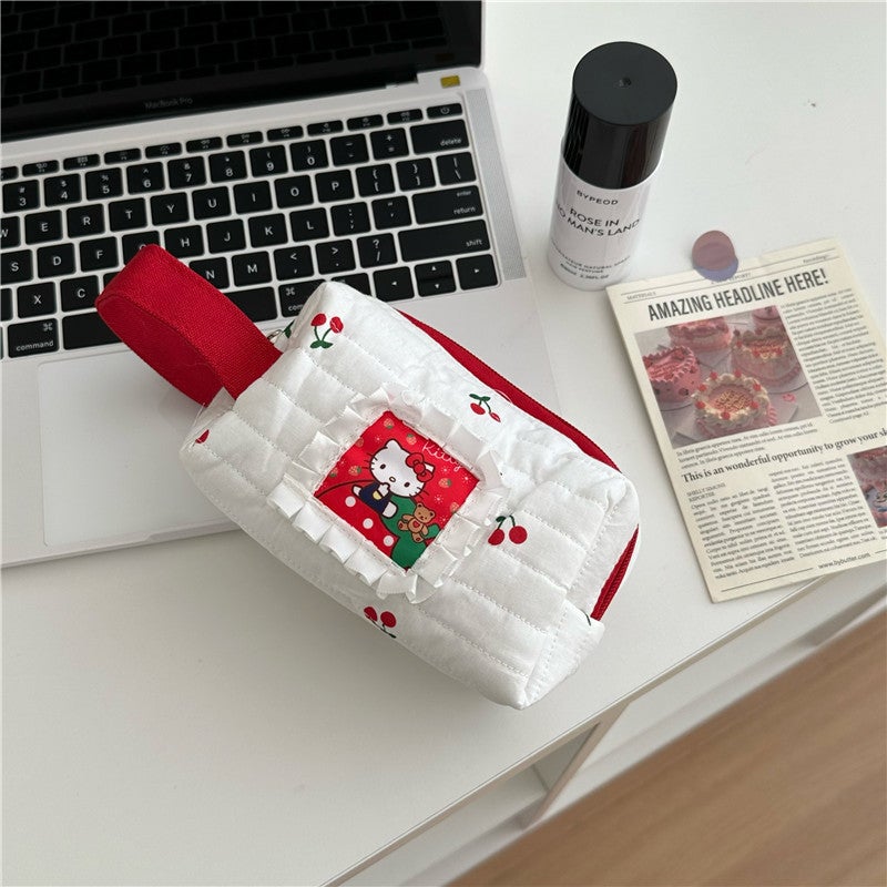 Cherry Cat Cosmetic Bag Large Capacity Ins Style Cute Cosmetics Bag Student Portable Stationery Bag Portable Toiletry Bag - Image 5