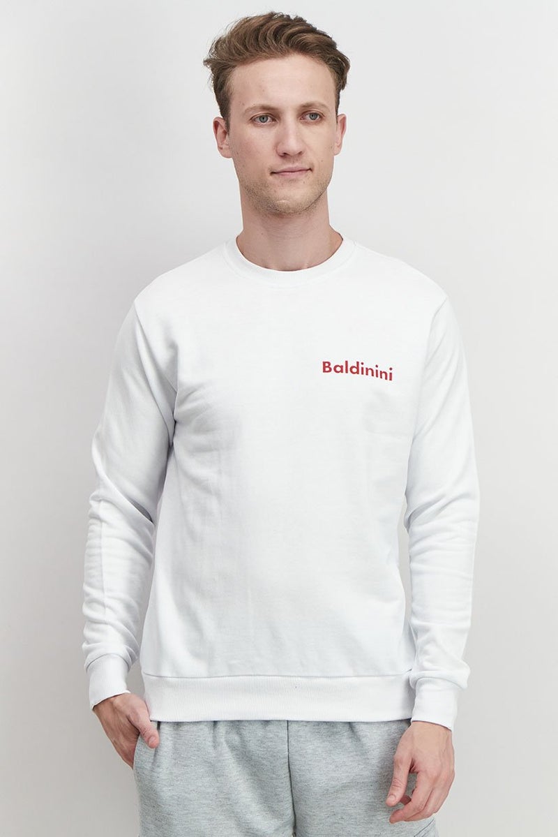 Baldinini Men Crew Neck Brand Print Long Sleeves Sweatshirt, White - Image 1