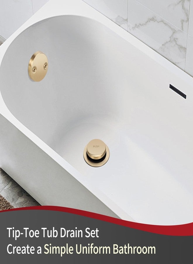 PRIMSOPH Tip-Toe Tub Drain Trim Kit with Two Hole Overflow Faceplate Conversion Kit Assembly Universal Fine Coarse Thread Replacement Brushed Gold - Image 3