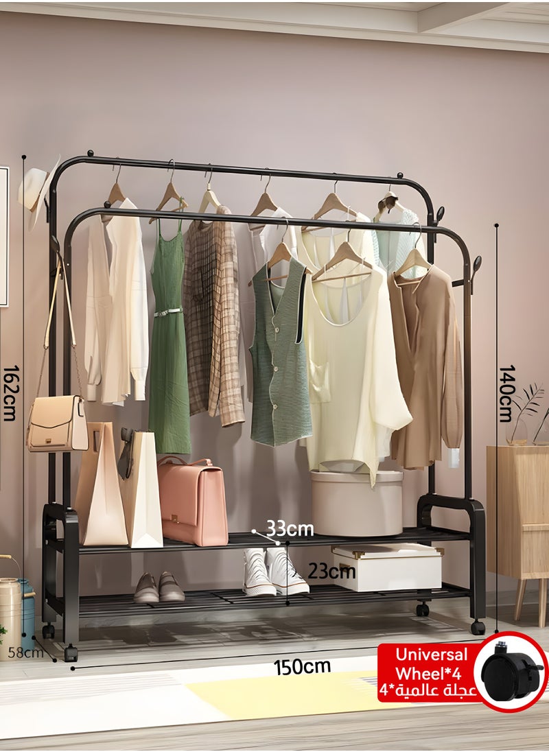 Metal Clothes Hanger Organizer and Black Clothes Stand with Wheels