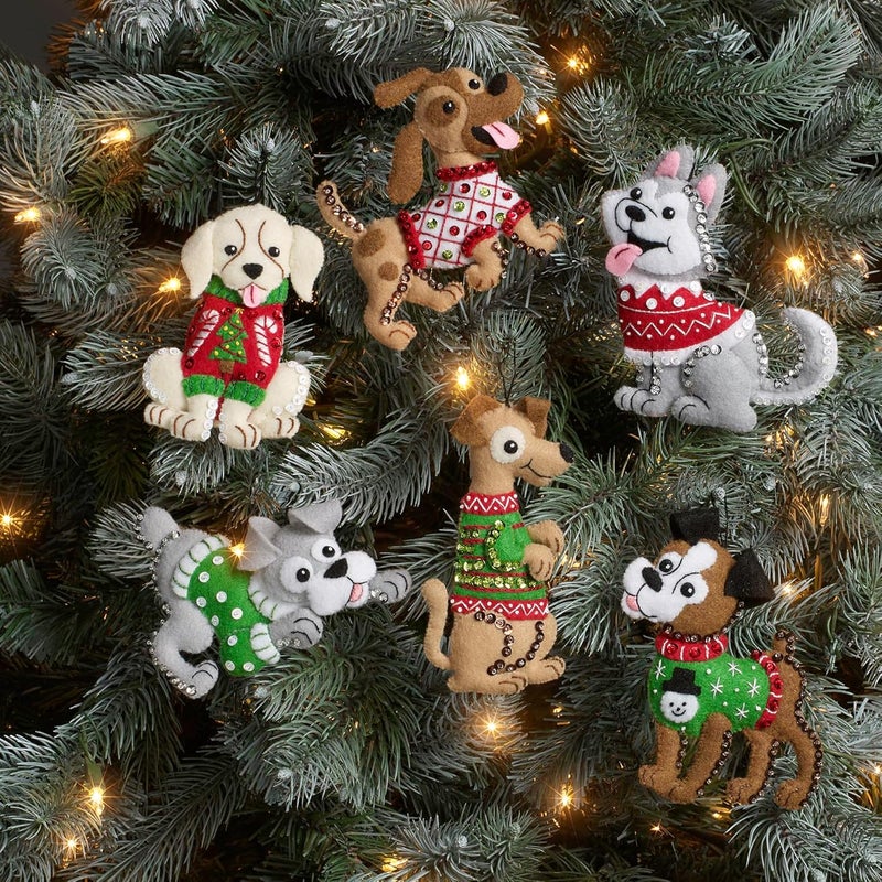Bucilla Felt Applique 6 Piece Ornament Making Kit, Dogs in Ugly Sweaters, Perfect for DIY Arts and Crafts, 89295E - Image 2