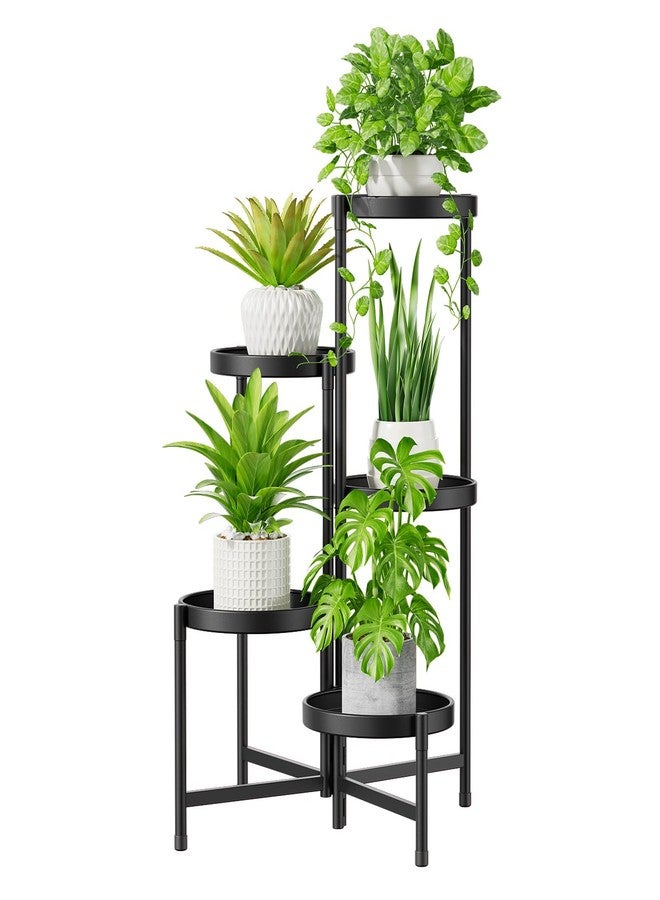 iDavosic.ly 5 Tier Large Plant Stand Indoor, 10 Inch Wide Tall Corner Metal Plant Stands Outdoor for Multiple Plants, Folding Tiered Flower Display Holder Rack Shelf, Black - Image 1