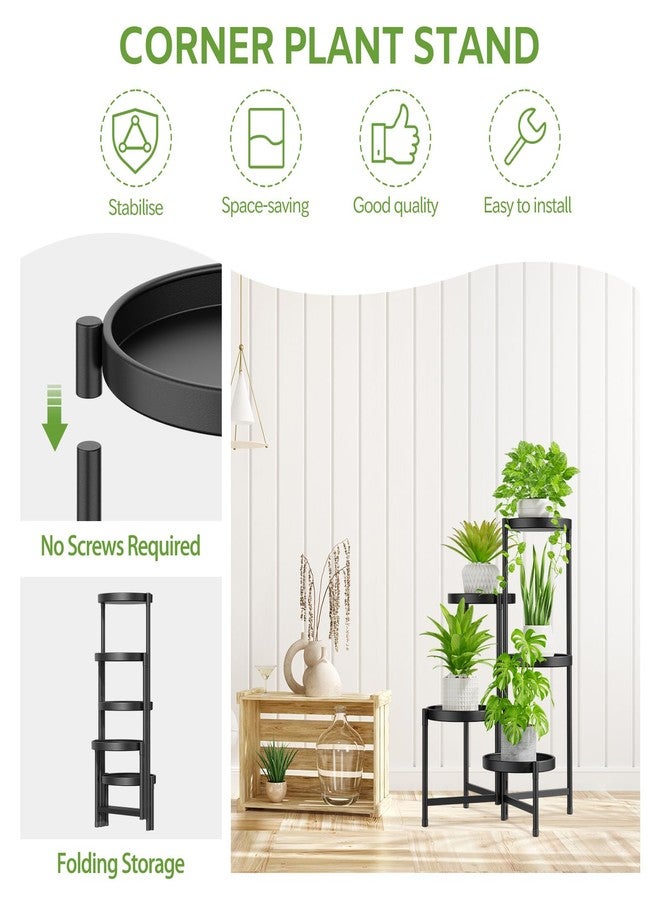 iDavosic.ly 5 Tier Large Plant Stand Indoor, 10 Inch Wide Tall Corner Metal Plant Stands Outdoor for Multiple Plants, Folding Tiered Flower Display Holder Rack Shelf, Black - Image 5