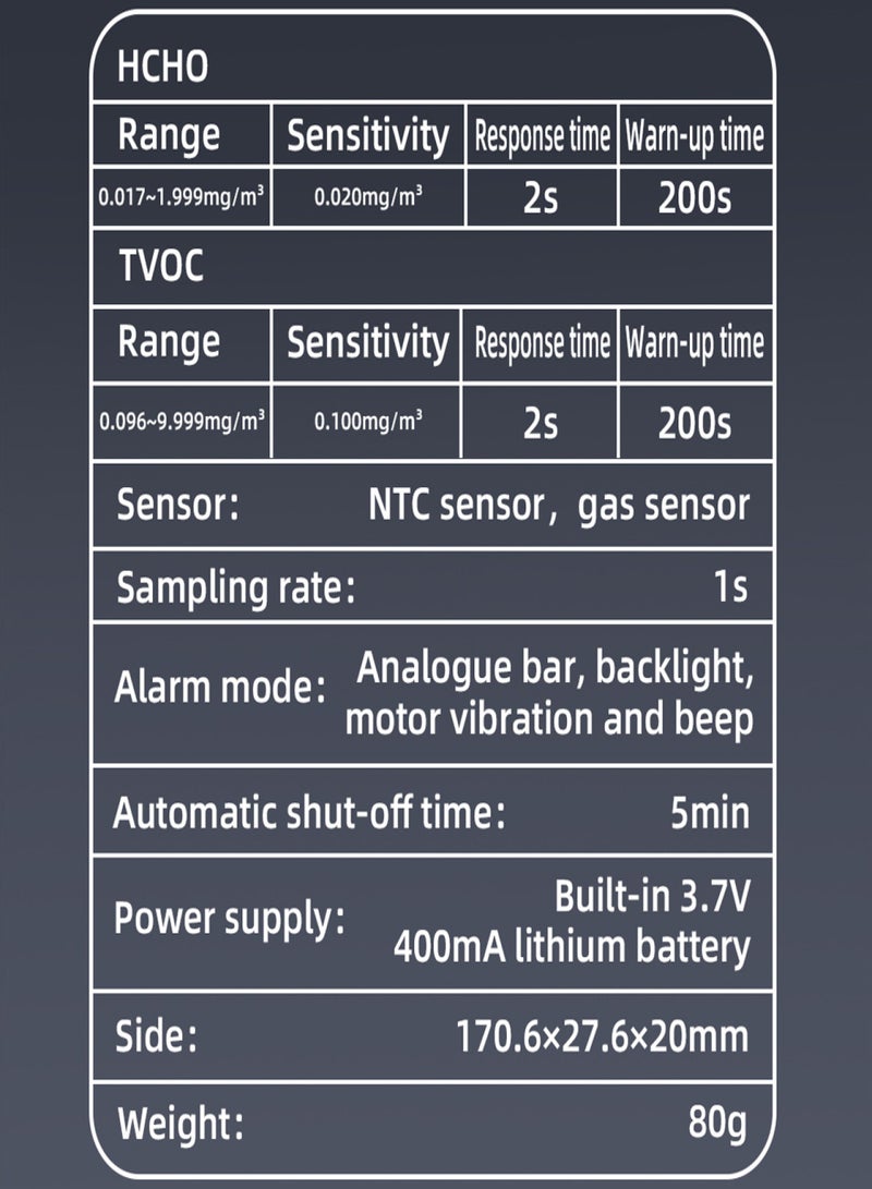 بي سايد جهاز كشف جودة الهواء المنزلي، مستشعر أشباه الموصلات متعدد الوظائف، جهاز اختبار TVOC HCHO، شاشة بإضاءة خلفية، واجهة شحن من النوع C مع غطاء واقٍ من السيليكون - Image 2