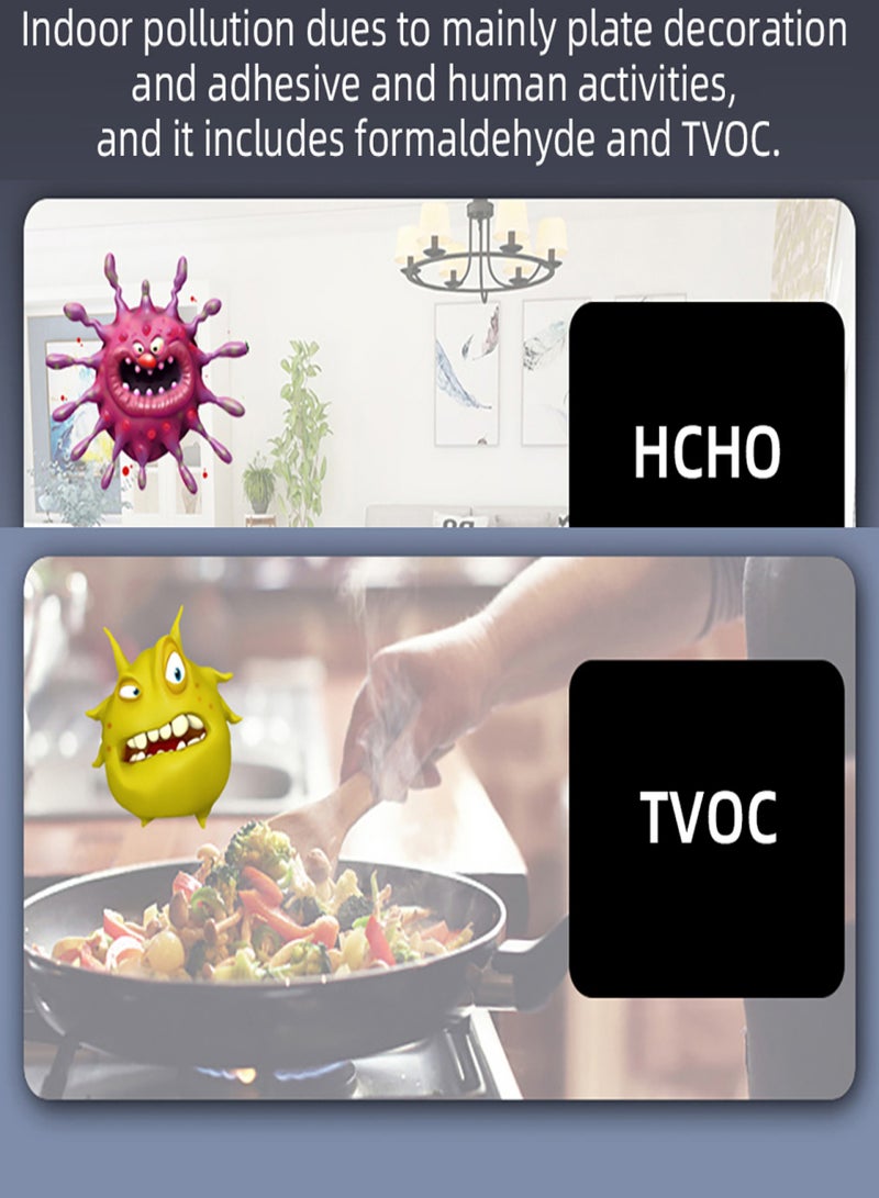 بي سايد جهاز كشف جودة الهواء المنزلي، مستشعر أشباه الموصلات متعدد الوظائف، جهاز اختبار TVOC HCHO، شاشة بإضاءة خلفية، واجهة شحن من النوع C مع غطاء واقٍ من السيليكون - Image 4