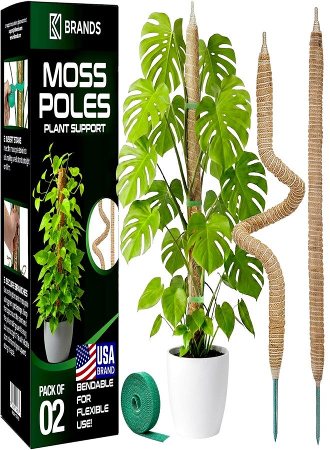 K-Brands Moss Pole 2 Pack - 25'' Bendable Moss Poles for Monstera & Climbing Plants - Indoor Plant Support Stakes, Trellis, Coco Coir Poles, Potted Plant Support - Image 1