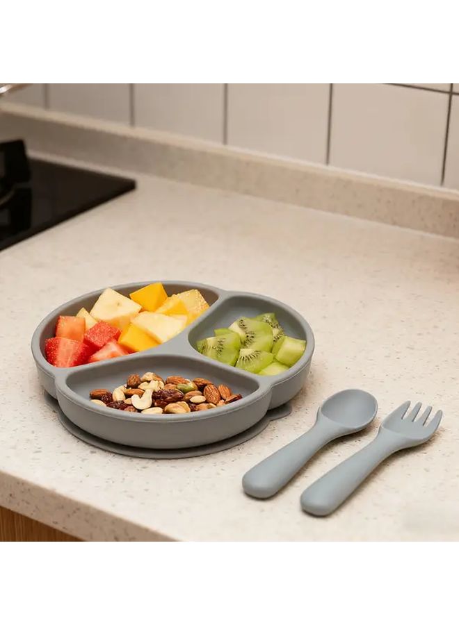 Blue Multi Compartment Plate with Fork and Spoon Set for Diet Control - Image 4