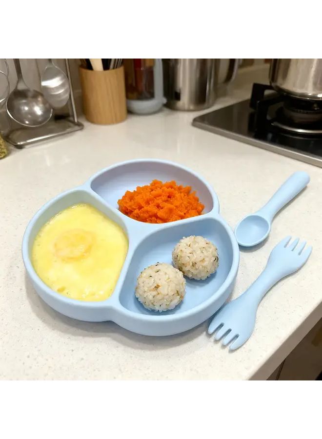 Blue Multi Compartment Plate with Fork and Spoon Set for Diet Control - Image 2