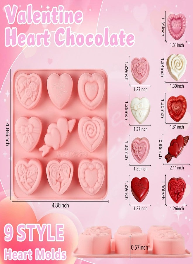 Vidotim 4Pack Heart Chocolate Mold,9 Design Love Shaped Mold,Non-Stick Heart Silicone Molds for Candy,Ice Cube,Cake Pop,Soap(1.31"(4Pcs)) - Image 2