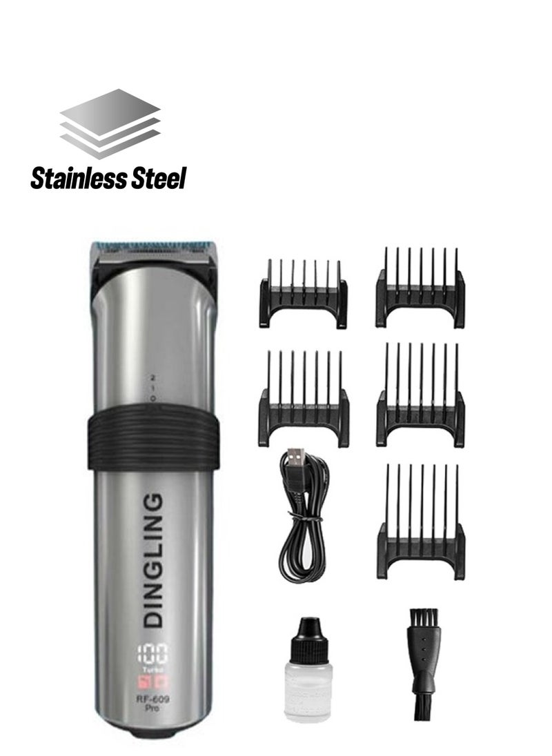 DINGLING Professional Electric Hair Clipper with Blade Men's Hair Trimmer RF-609PRO Silver  - Image 1