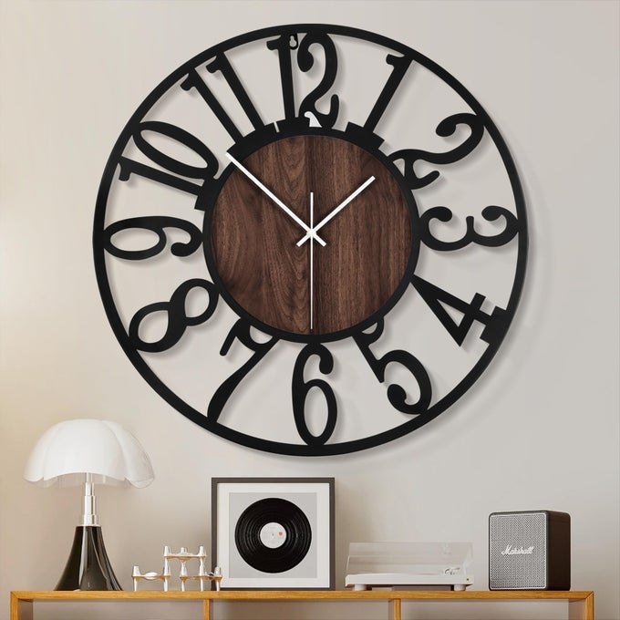 LARGE WALL CLOCK FOR LIVING ROOM DECOR 24 DECORATIVE ANTIQUE SILENT NON TICKINGBATTERY OPERATEDBLACK METALWOOD CLOCKS FOR FARMHOUSEDINING ROOMBEDROOMKITCHEN ARABIC NUMERALS