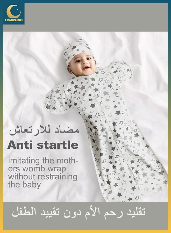 LCAREMOM Baby Swaddle Wrap,Baby Cotten Sleep Sack, Baby Wearable Blanket with Arms up Months, Newborn Receiving Swaddle Blanket Wrap 2 Way Zipper Unisex, Baby Gift (S) - Image 2