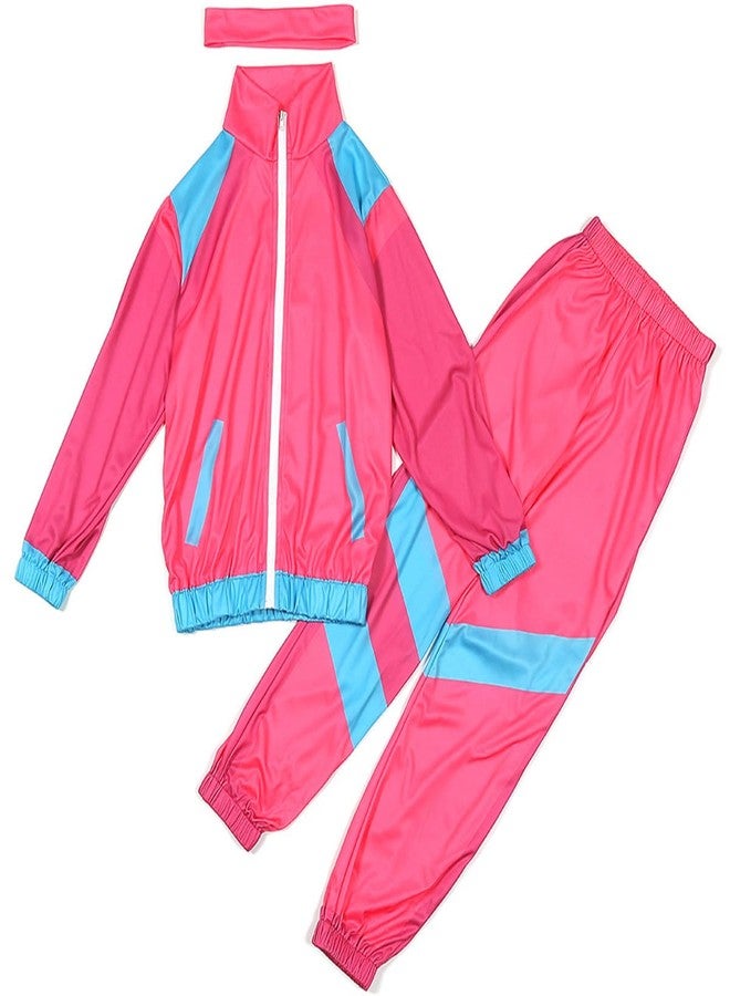 JELEUON Boys Girls Retro Hip Hop 80s Tracksuit Costume Dance Sportswear Top Pants Sets Outfit Colorblock Windbreaker Sets XS - Image 1