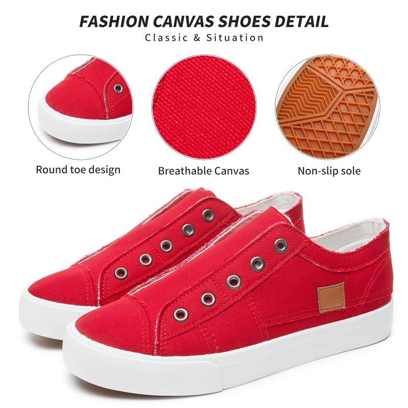 XRH Women's Slip on Shoes Non Slip Fashion Canvas Sneakers Low Top Casual Shoes(Red,US8) - Image 4