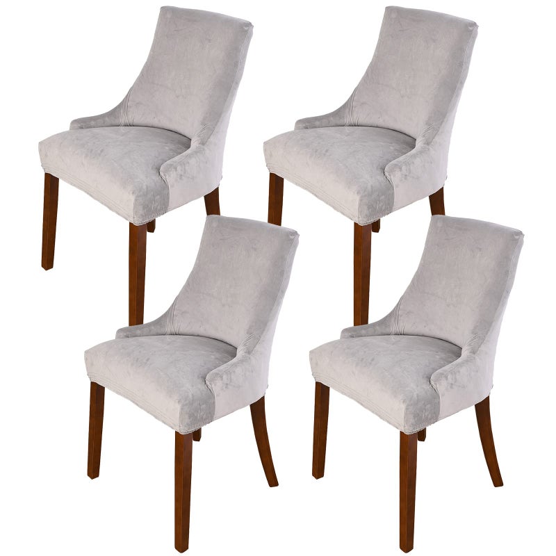 MIFXIN Velvet Wingback Chair Cover Slipcover Stretch Washable Sloping Armchair Dining Chair Protector Seat Cover for Dining Room Banquet Home Party Decor Set of 4 Silver Grey