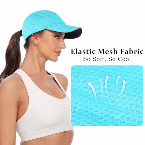 GADIEMKENSD Women's Lightweight Running Hat Breathable Summer Cap Womens Quick Dry Sports Hat with Reflective Brim Ponytail Hats for Golf Hiking Tennis Workout Gym Sky Blue - Image 2