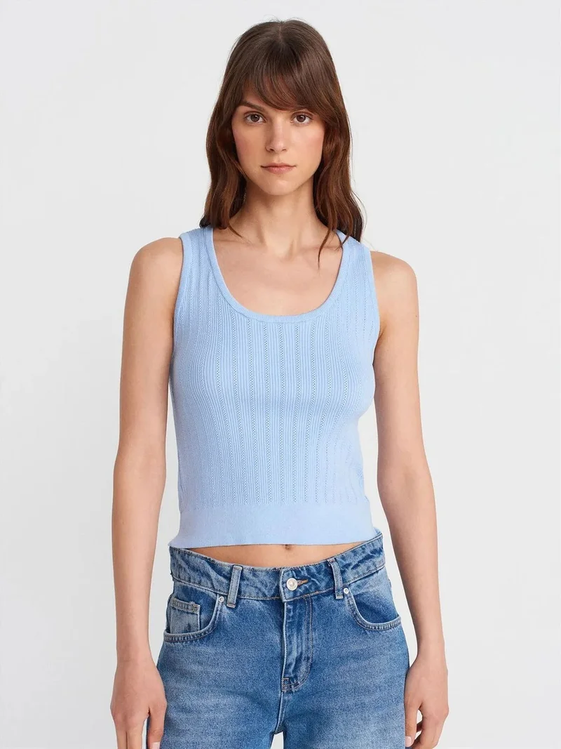 ديلفين Dilvin Ribbed Sleeveless Slim-fit Blouse