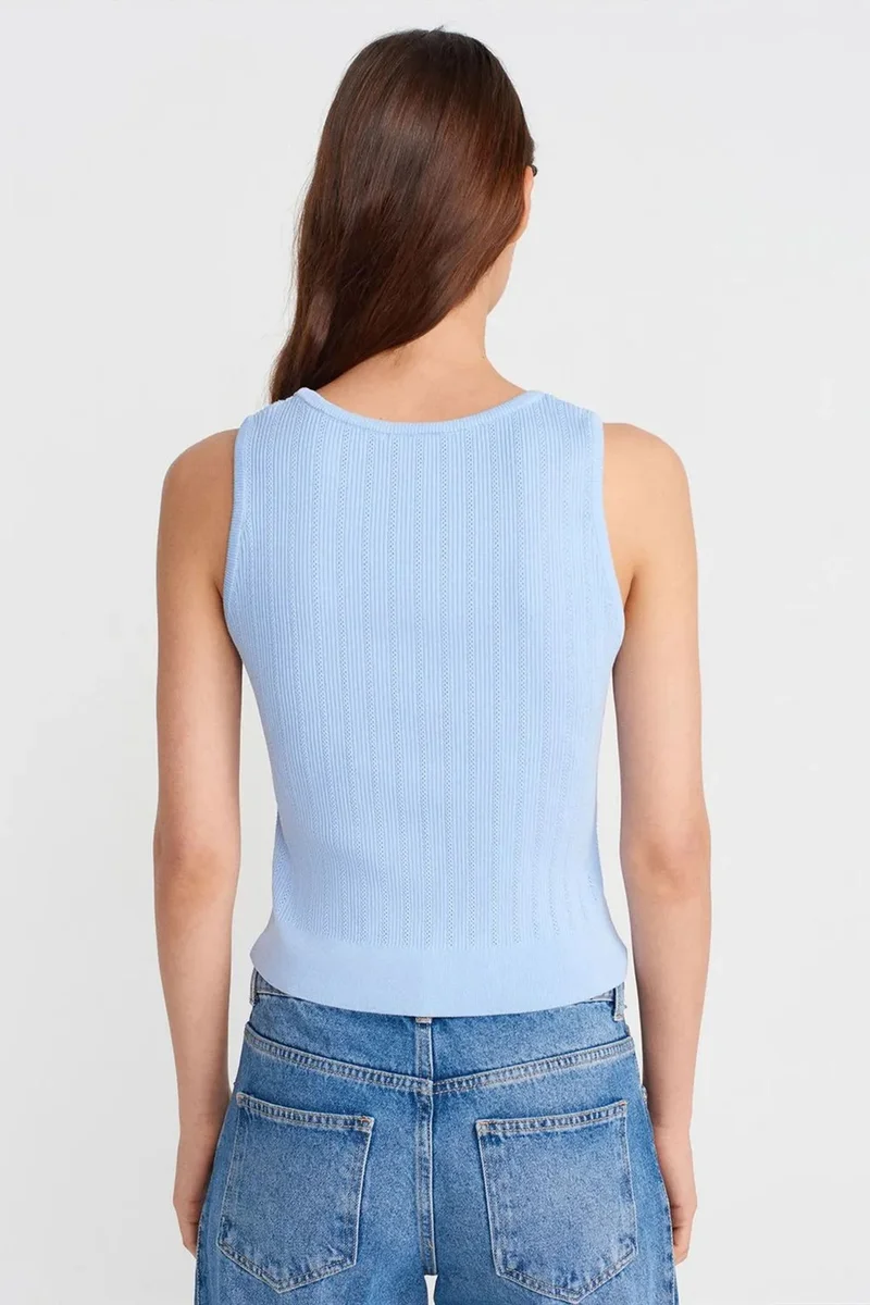Dilvin Baby Blue DILVIN Ribbed Sleeveless Slim-fit Blouse for Women | Best Price UAE