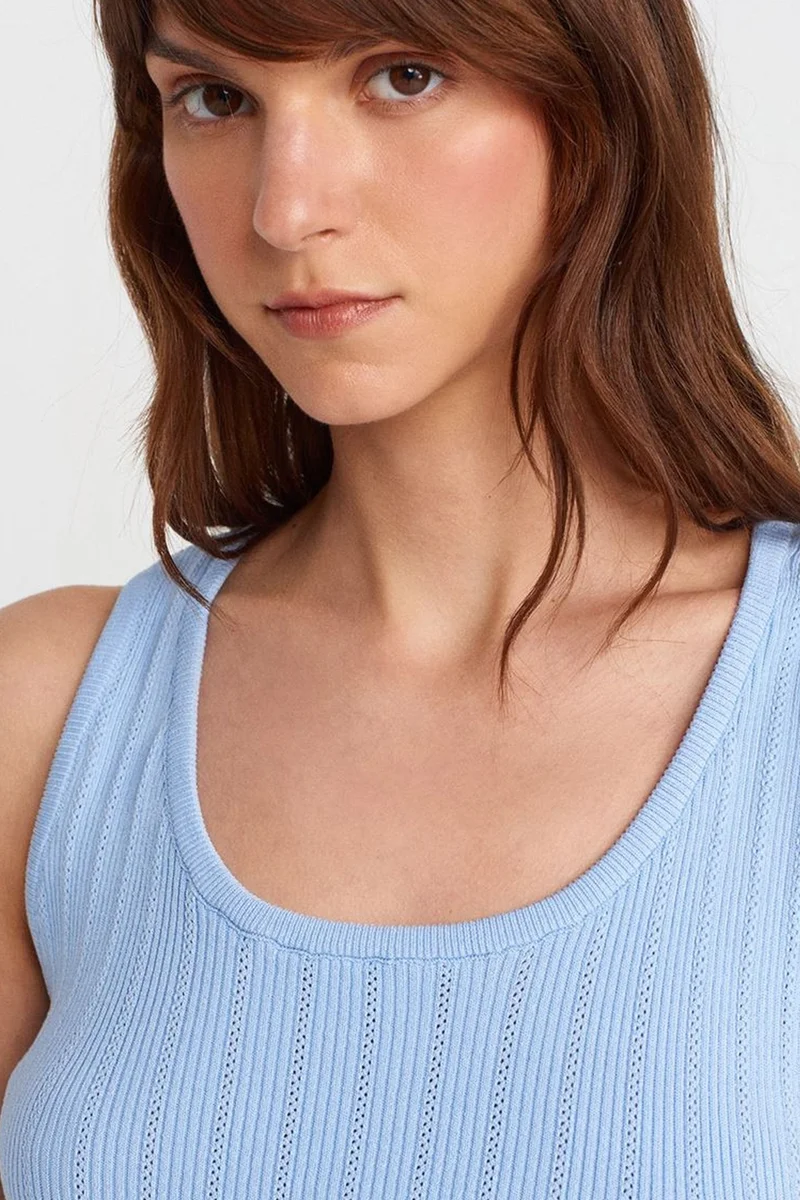 Dilvin Baby Blue DILVIN Ribbed Sleeveless Slim-fit Blouse for Women | Best Price UAE
