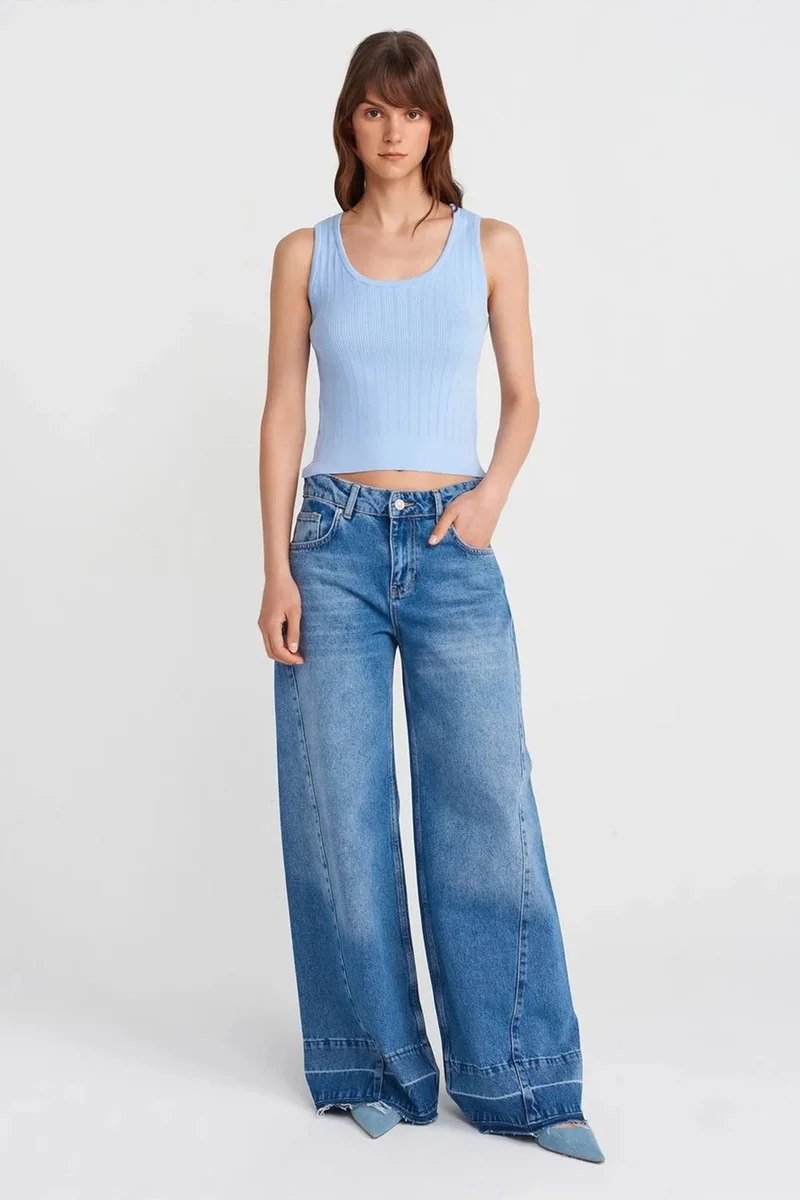 Dilvin Baby Blue DILVIN Ribbed Sleeveless Slim-fit Blouse for Women | Best Price UAE