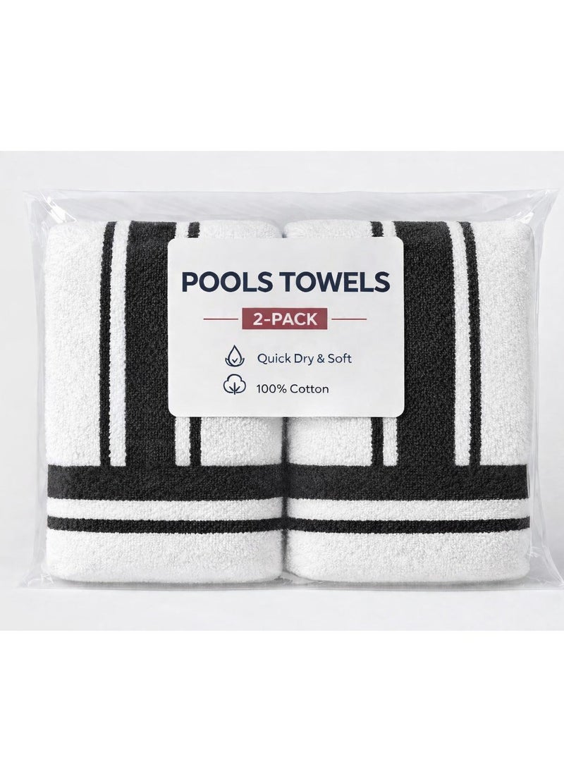 Bliss Casa Oversized Beach Towels (75x150 cm) - Extra Large 100% Cotton Summer Pool Cabana Stripe Highly Absorbent & Soft Towel (Black) - Image 2