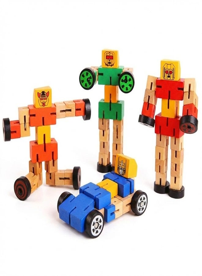 Clazic Wooden Human Robot Puzzle Toy for Kids | Transformable Building Blocks | STEM Educational Toy | Creative DIY Robot & Vehicle Puzzle (Multicolor)(Pack of 1) - Image 1
