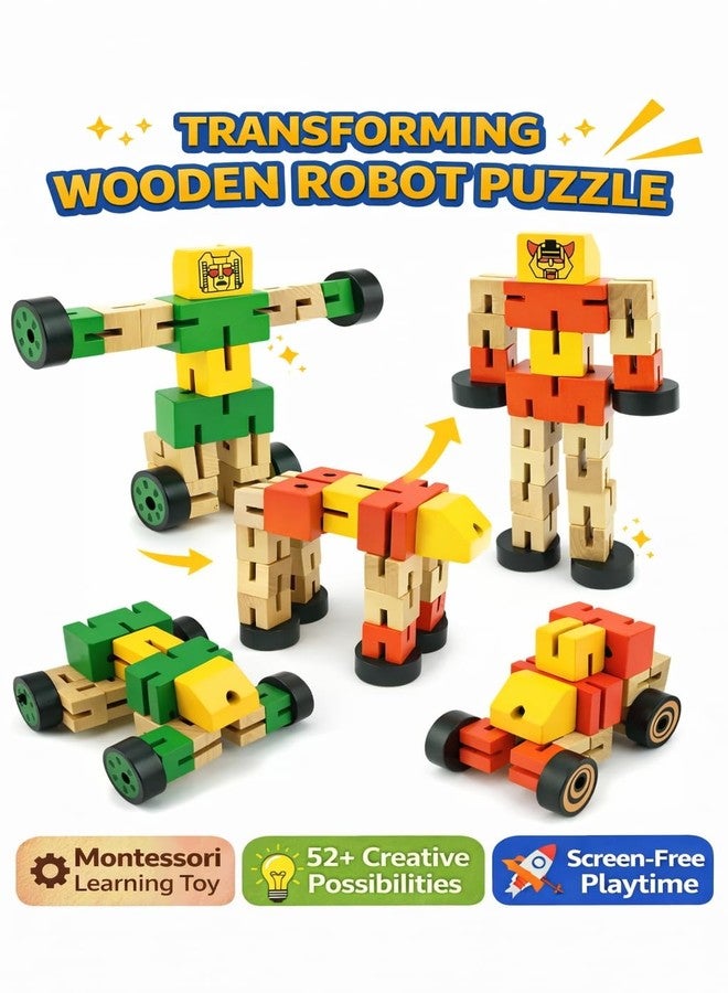 Clazic Wooden Human Robot Puzzle Toy for Kids | Transformable Building Blocks | STEM Educational Toy | Creative DIY Robot & Vehicle Puzzle (Multicolor)(Pack of 1) - Image 4