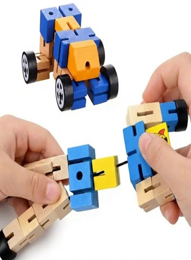 Clazic Wooden Human Robot Puzzle Toy for Kids | Transformable Building Blocks | STEM Educational Toy | Creative DIY Robot & Vehicle Puzzle (Multicolor)(Pack of 1) - Image 3