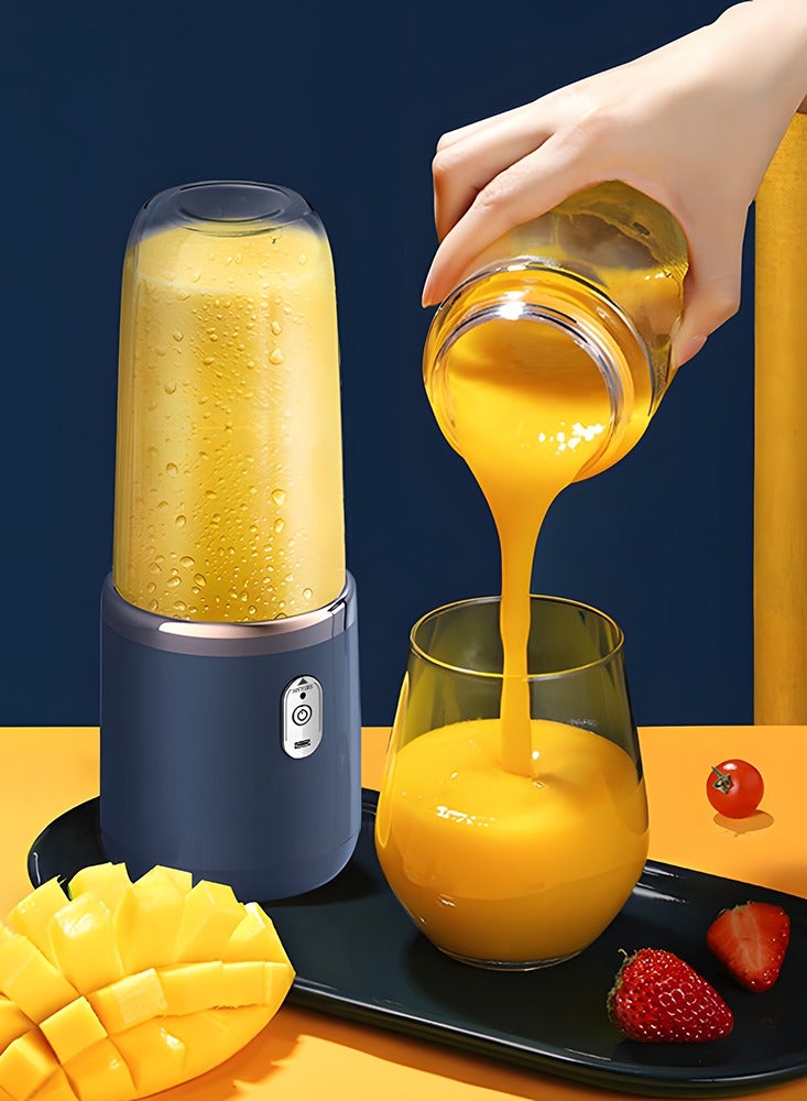 Aquaforest Portable Blender, Blender Juicer, Juice Cup Fruit Blender, Portable Fruit Cup Smoothie And Smoothie Personal Blender, USB Rechargeable, Imported 304 Stainless Steel 6-blade Blade, PC Food Grade 400ml Travel Juice Cup, Dual Cup Body With 1 Sports Ccup Lid - Image 1