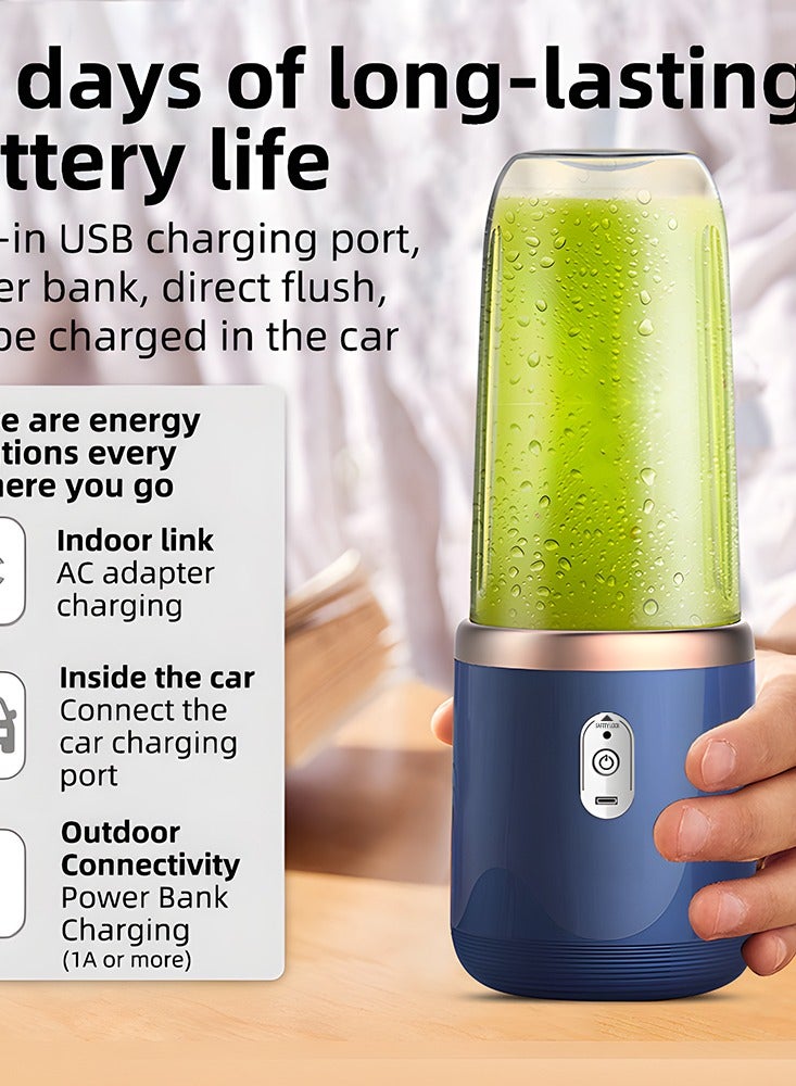 Aquaforest Portable Blender, Blender Juicer, Juice Cup Fruit Blender, Portable Fruit Cup Smoothie And Smoothie Personal Blender, USB Rechargeable, Imported 304 Stainless Steel 6-blade Blade, PC Food Grade 400ml Travel Juice Cup, Dual Cup Body With 1 Sports Ccup Lid - Image 3