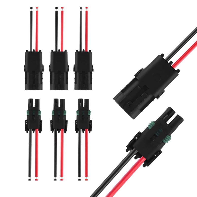 MUYI 14AWG Electrical Connectors Kits, 3 Sets 2 Pin Way Wire Harness Connectors Weatherpack Pack Connector Kit - Image 1