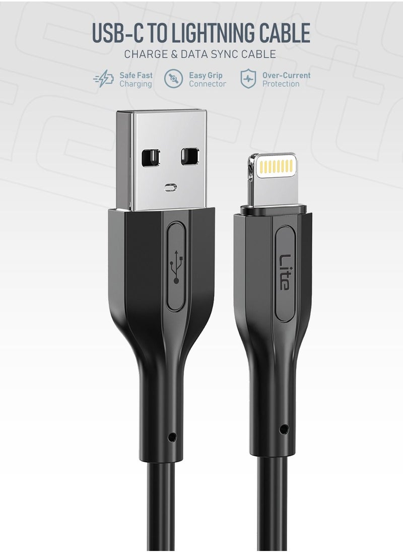 Moxedo - Moxedo Lite USB to Lightning Fast Charging Cable 1M Compatible for iPhone 14/14 Plus/14 Pro/14 Pro Max, iPhone 13/12 Series, iPhone SE 2022/11/XR/XS Max (Black) - Image 1