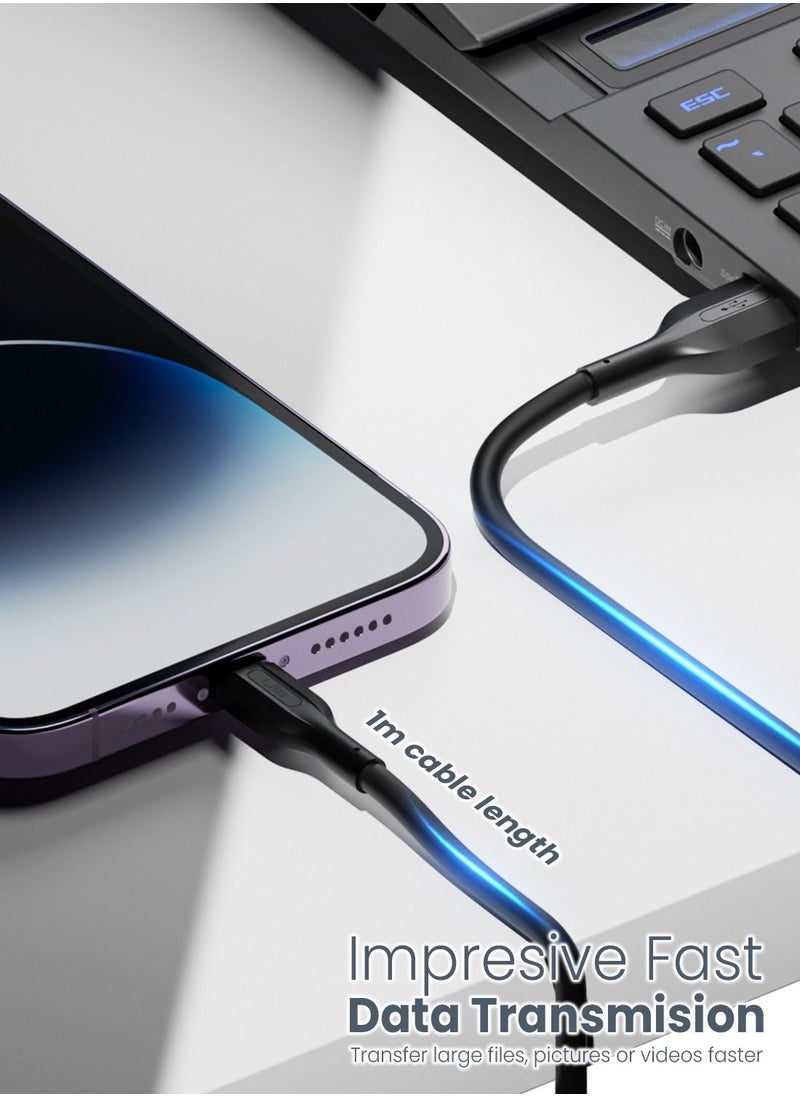Moxedo - Moxedo Lite USB to Lightning Fast Charging Cable 1M Compatible for iPhone 14/14 Plus/14 Pro/14 Pro Max, iPhone 13/12 Series, iPhone SE 2022/11/XR/XS Max (Black) - Image 1