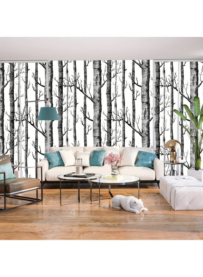زيمي جدار من الخشب في غرفة النوم، شجرة البتولا السوداء، ورق حائط زخرفي ذاتي اللصق قابل للإزالة ومقاوم للماء (45*1000 سم) - Image 3