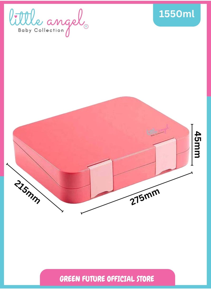 Little Angel - Kids Lunch Box - 6 Compartment Leak Proof Bento Box, Perfect for School- Pink - Image 1