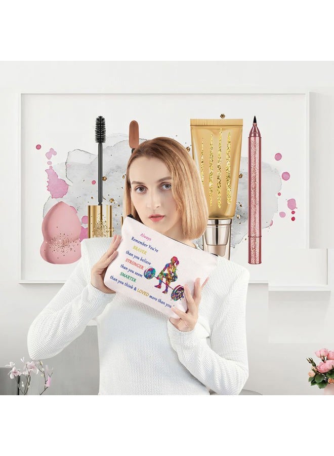 LEVLO Weight Lifting Cosmetic Make Up Bag Weightlifter Gifts Idea You Are Braver Stronger Smarter Than You Think Weightlifting Makeup Zipper Pouch Bag For Women Girls, Always Weight Lifting - Image 2