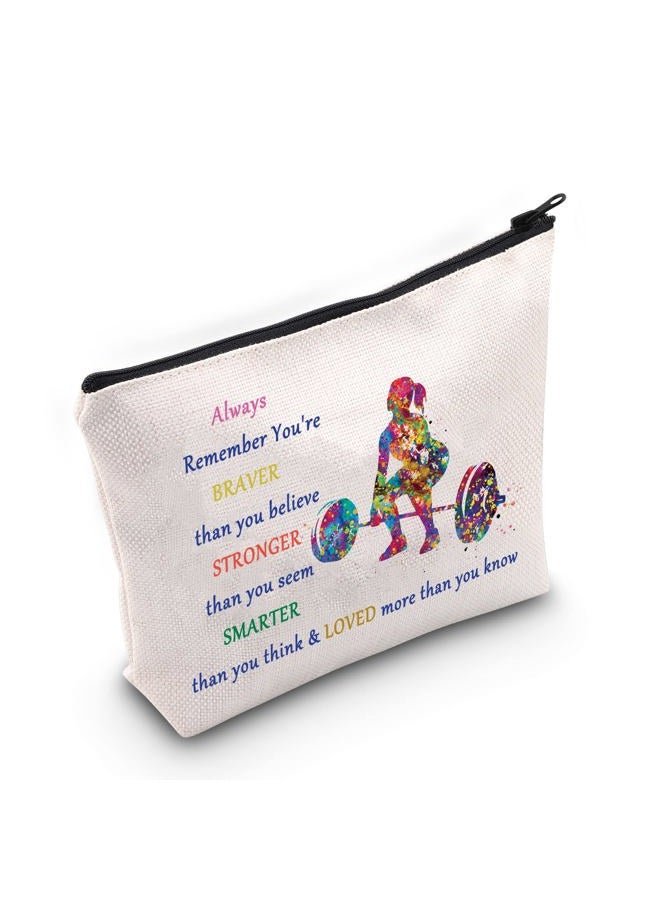 LEVLO Weight Lifting Cosmetic Make Up Bag Weightlifter Gifts Idea You Are Braver Stronger Smarter Than You Think Weightlifting Makeup Zipper Pouch Bag For Women Girls, Always Weight Lifting - Image 1